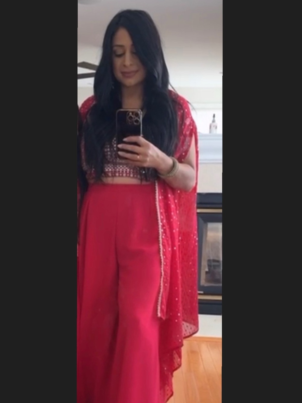 Red Wide-Leg Pants with Matching Draped Cape palazzo -Women's Stylish Set